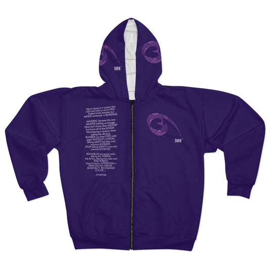 04 - RYSE9 Mixed "Purple w/ Song Lyrics" Unisex Zip Hoodie (Royalty Purple)