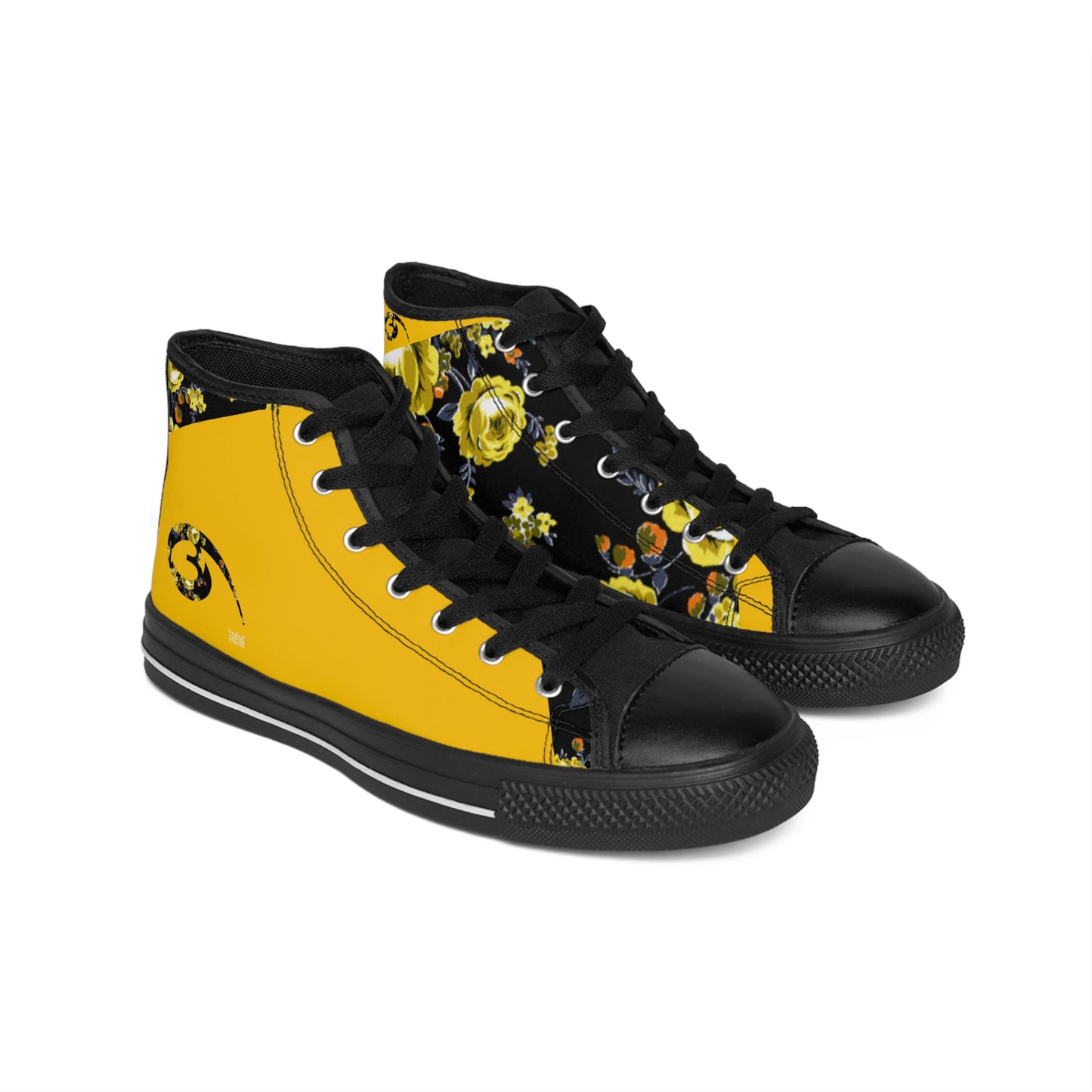 01 - Urban Casual Men's High-top Sneakers (Gold/Gold & Black Rose Print)