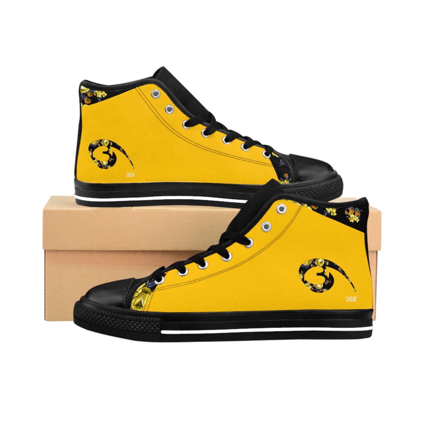 01 - Urban Casual Men's High-top Sneakers (Gold/Gold & Black Rose Print)