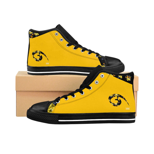 01 - Urban Casual Men's High-top Sneakers (Gold/Gold & Black Rose Print)