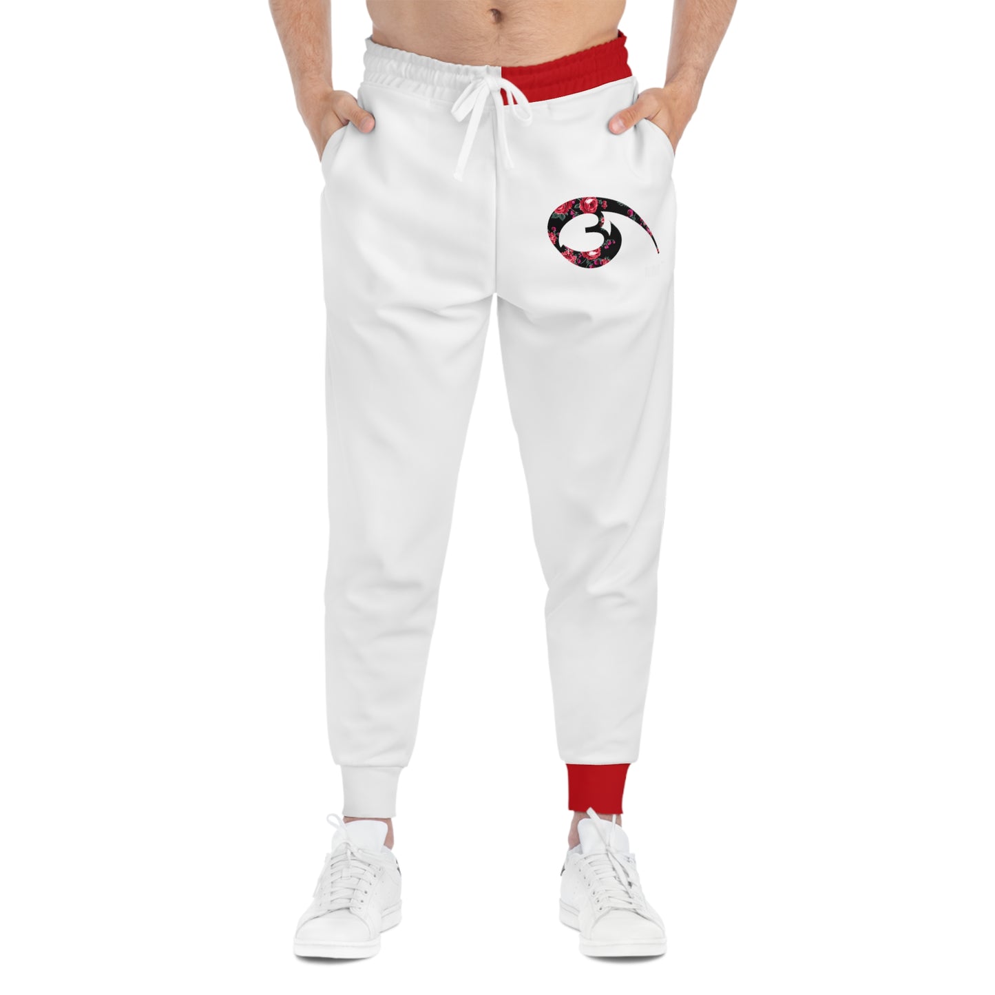 04 - RYSE9 Athletic Joggers (White/Red Split/Red Rose Logo)