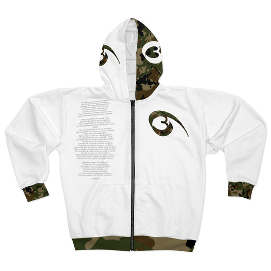 04 - RYSE9 Mixed White/Cammo Unisex Zip Hoodie (Mixed White/Camouflage/White Logo)