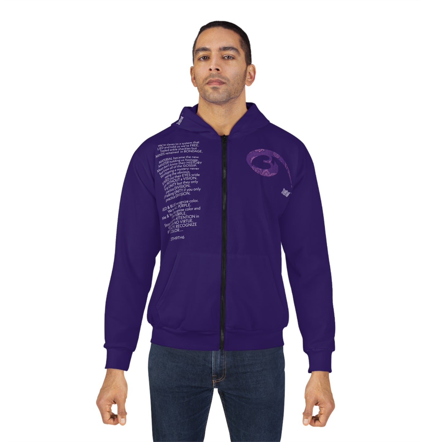 04 - RYSE9 Mixed "Purple w/ Song Lyrics" Unisex Zip Hoodie (Royalty Purple)