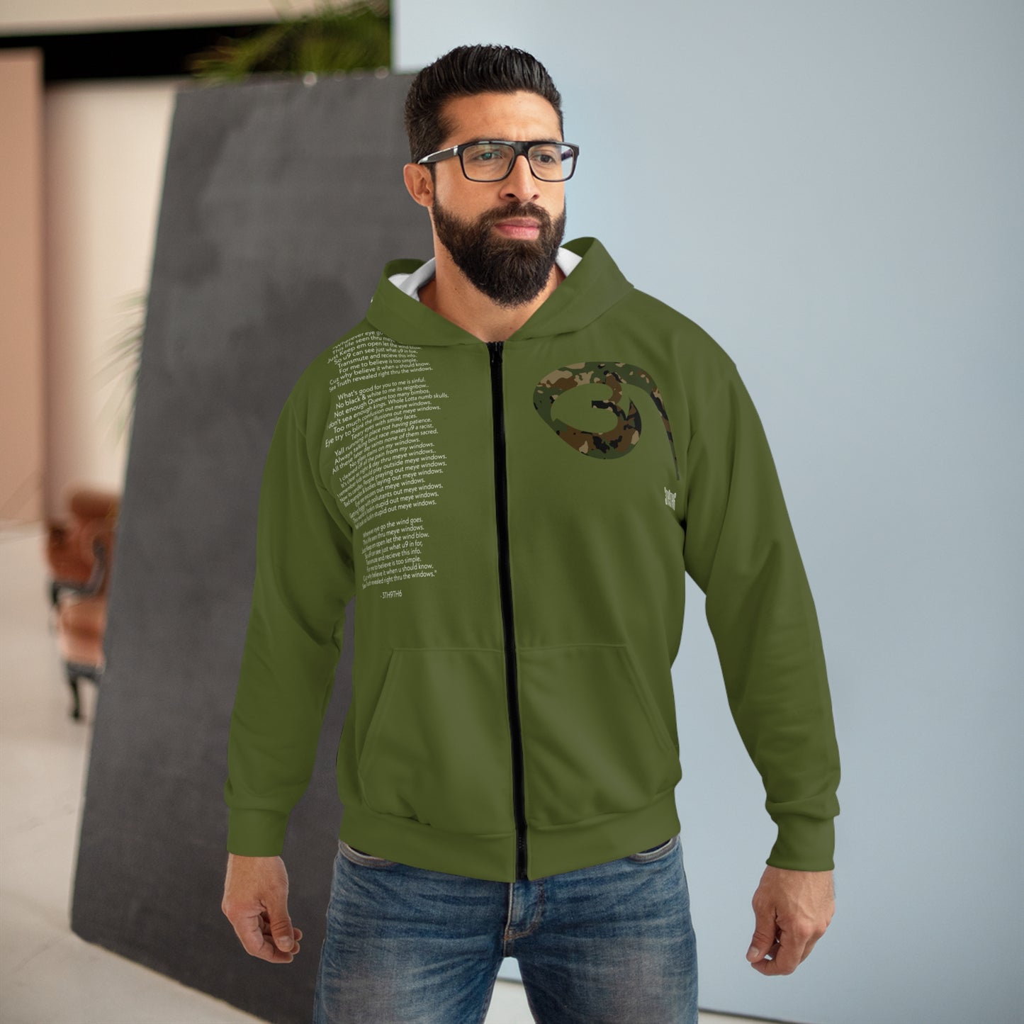 04 - RYSE9 Green/Cammo Mixed Unisex Zip Hoodie (Green/Camouflage Logo)