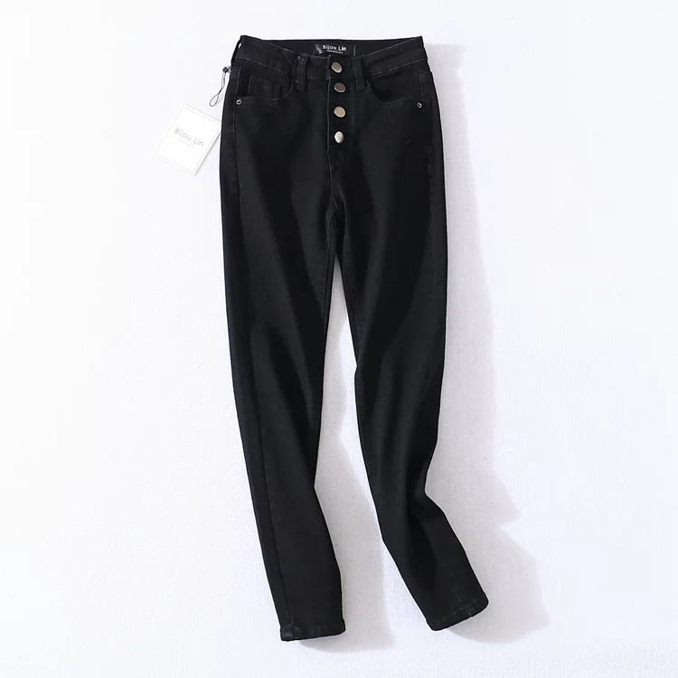 Women's Pants - Single-breasted Women's High Waist Denim Pencil Pants