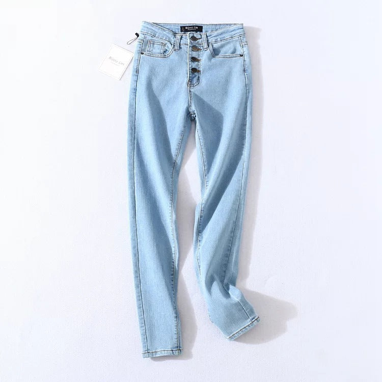 Women's Pants - Single-breasted Women's High Waist Denim Pencil Pants