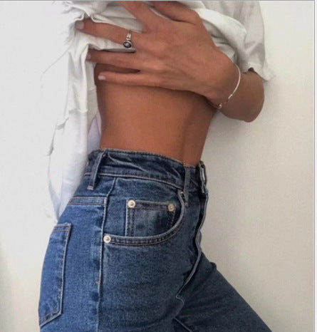 Women's Pants - Single-breasted Women's High Waist Denim Pencil Pants