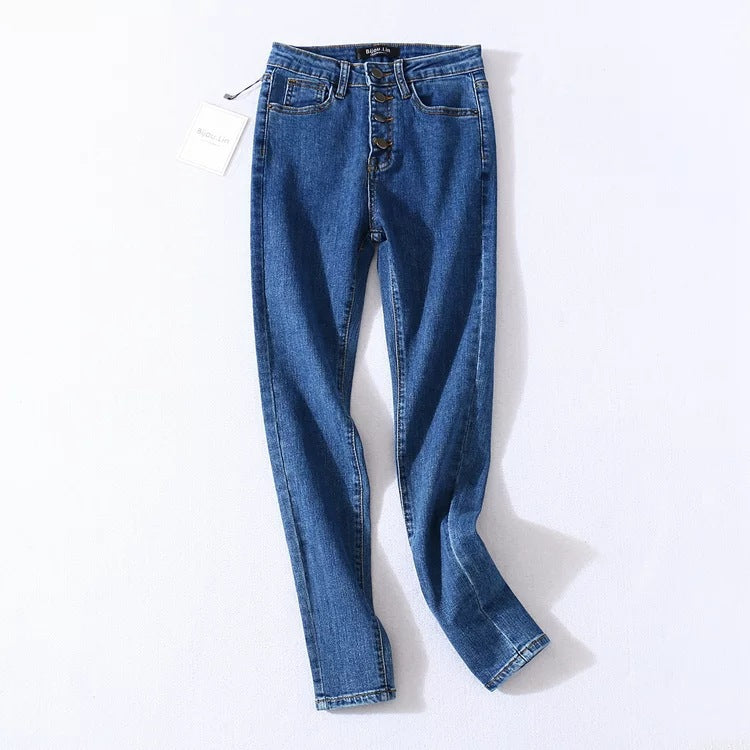 Women's Pants - Single-breasted Women's High Waist Denim Pencil Pants