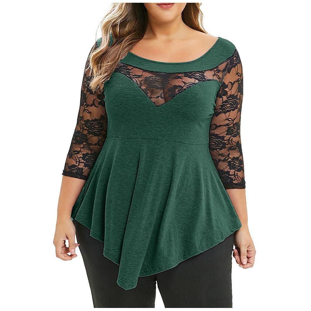 Women's Plus Size Floral Lace Hollow Out Sexy Tunic Shirt