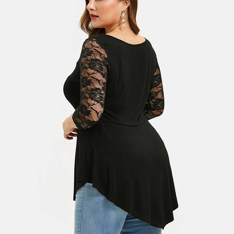 Women's Plus Size Floral Lace Hollow Out Sexy Tunic Shirt