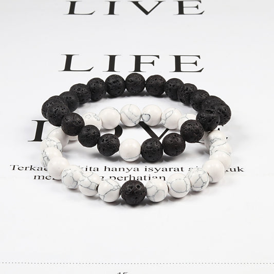 Accessories - Black & White Natural Lava Stone + Tiger Eye Yoga Bracelets