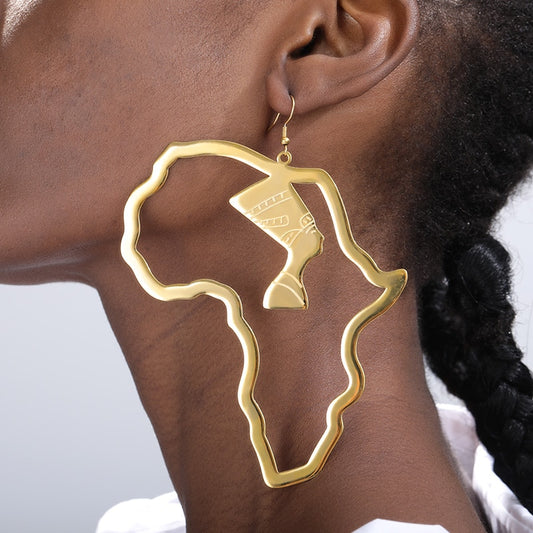 Accessories - African Map Hoop Earrings Nigerian Jewelry Stainless Steel Egyptian Queen Nefertiti Earrings