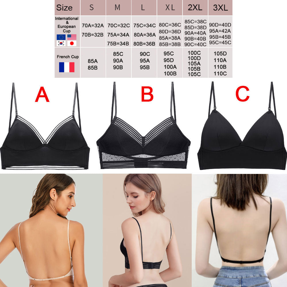 Women's Sexy Backless Bra Lace Deep U Low Back Bralette Thin Cup Brassiere Halter Soft Seamless Elastic Underwear Tank Tops Encaje Mujer