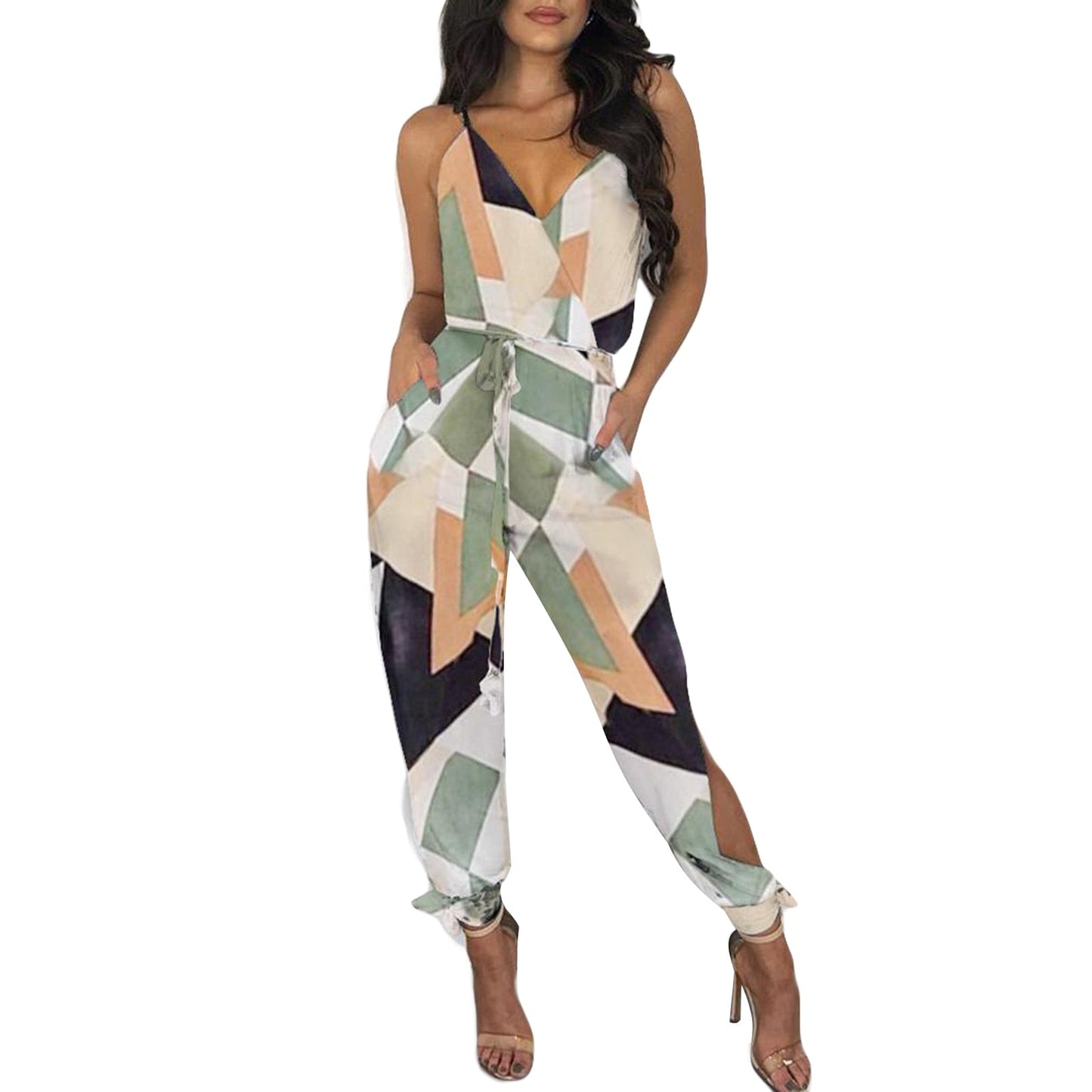 Women's Sleeveless V-Neck Floral Ladies Jumpsuits