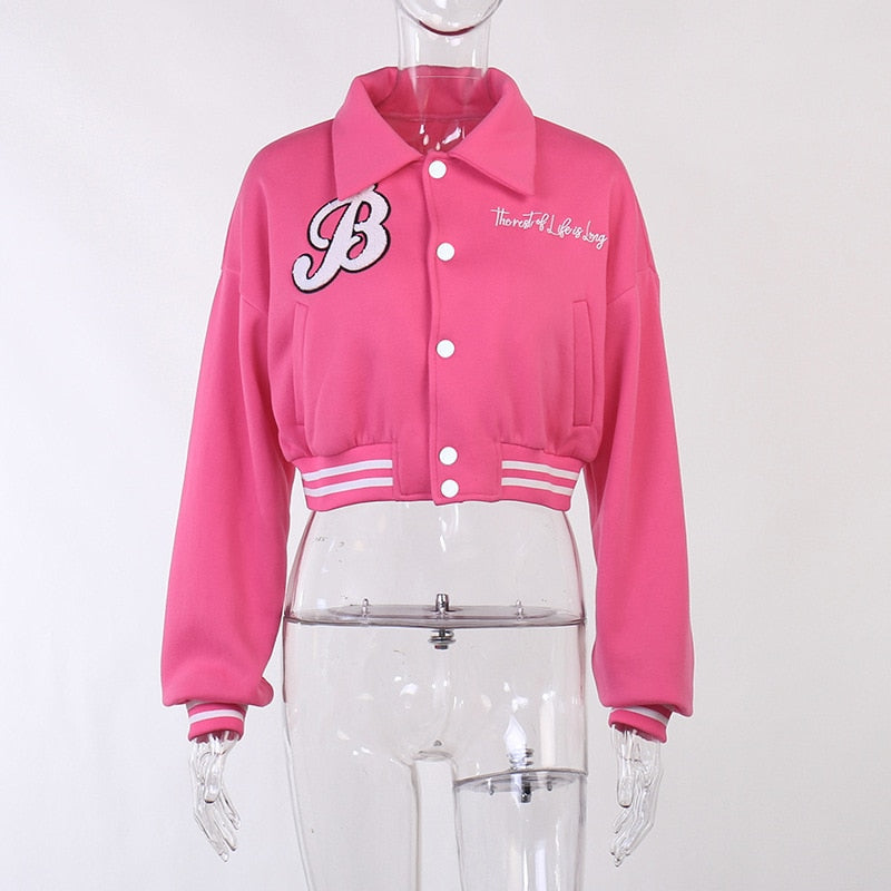 Women's Varsity Cropped Baseball Jacket Embroidery Letter