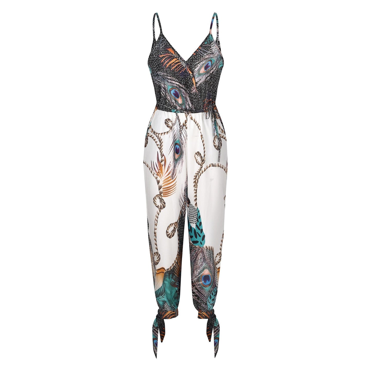 Women's Sleeveless V-Neck Floral Ladies Jumpsuits