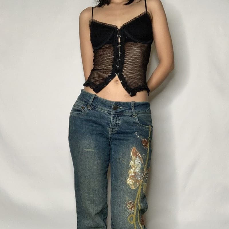 Women's Vintage 90's Butterfly Printed Denim Jeans