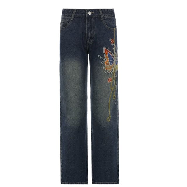 Women's Vintage 90's Butterfly Printed Denim Jeans